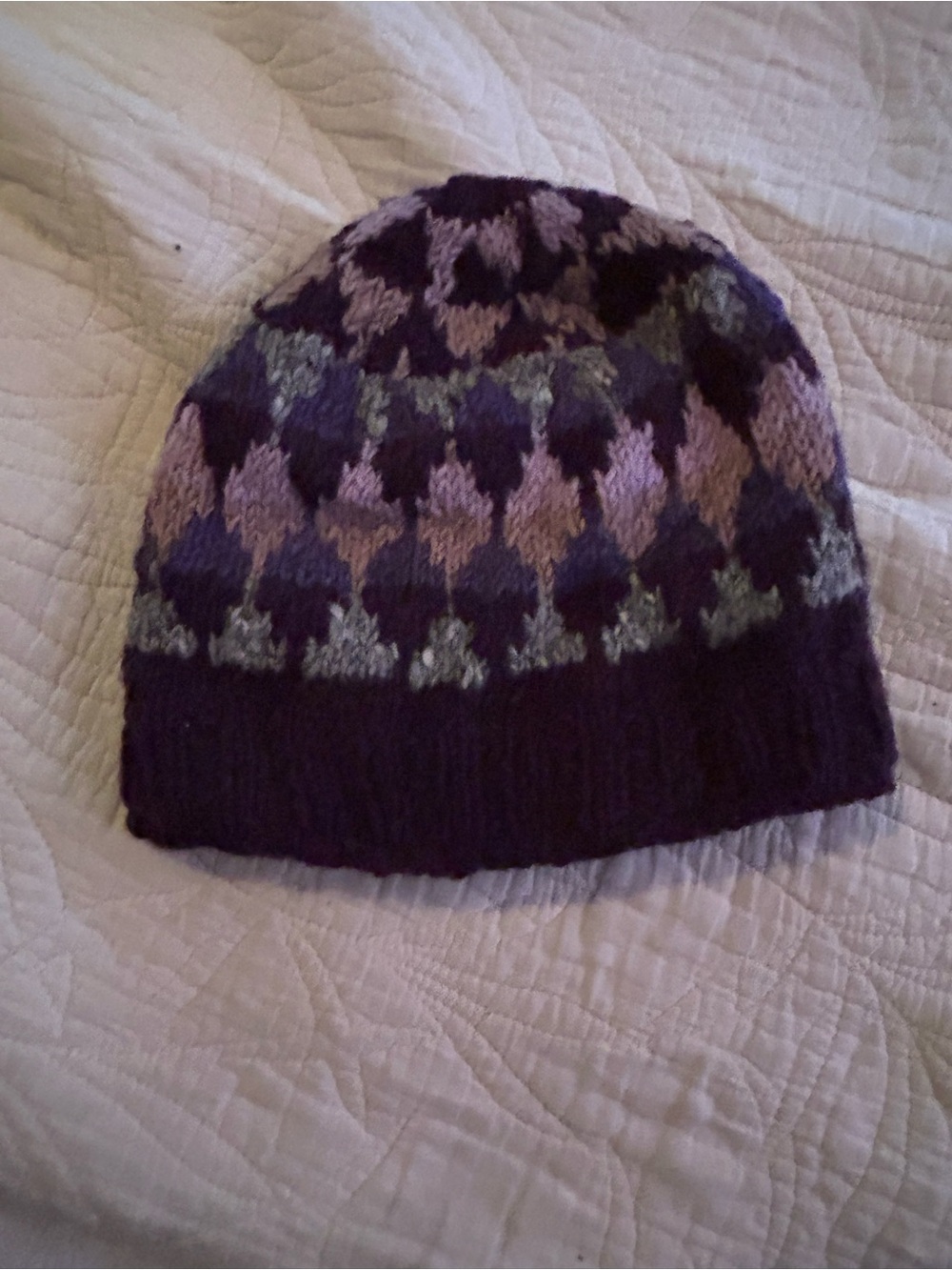Knit Patterned Beanie in Purple and Lavender Made in Nepal